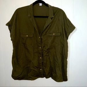 Old Navy Olive Green Short Sleeve, Linen Blend Camp Shirt, Size XL
